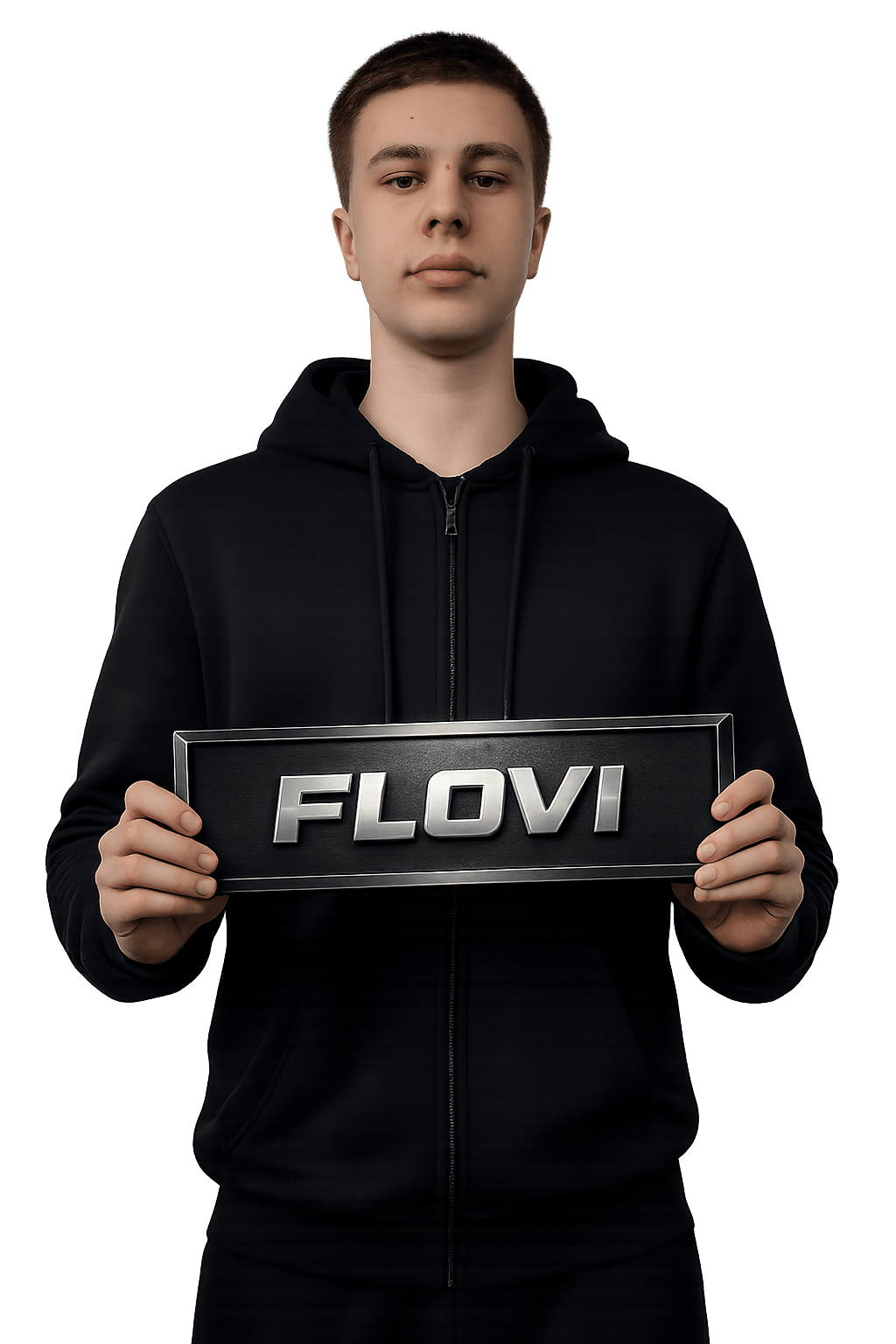 FLOVI держит табличку NEXTRP